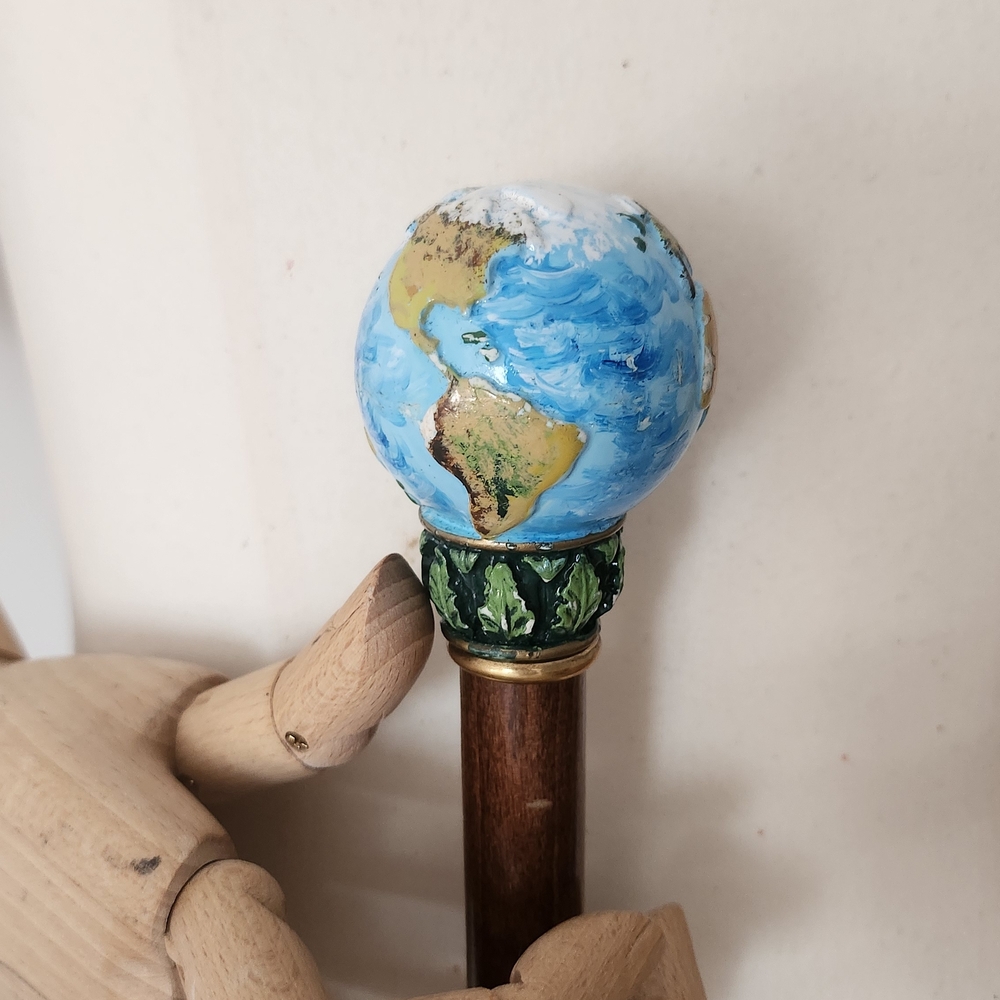 Wooden Walking Stick with Globe Handle